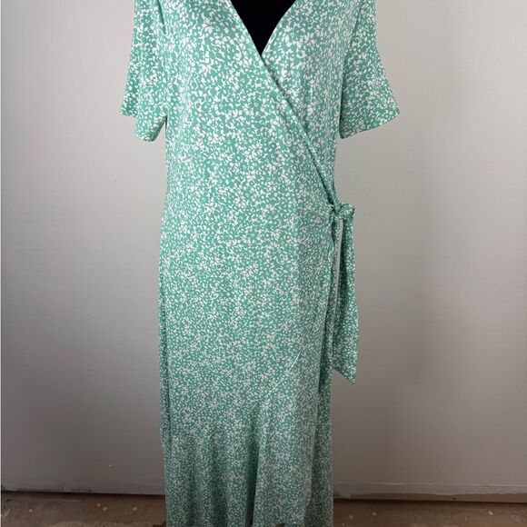 Lands' End Women’s Large Vneck Wrap Midi length Patterned Dress cotton - Picture 1 of 14